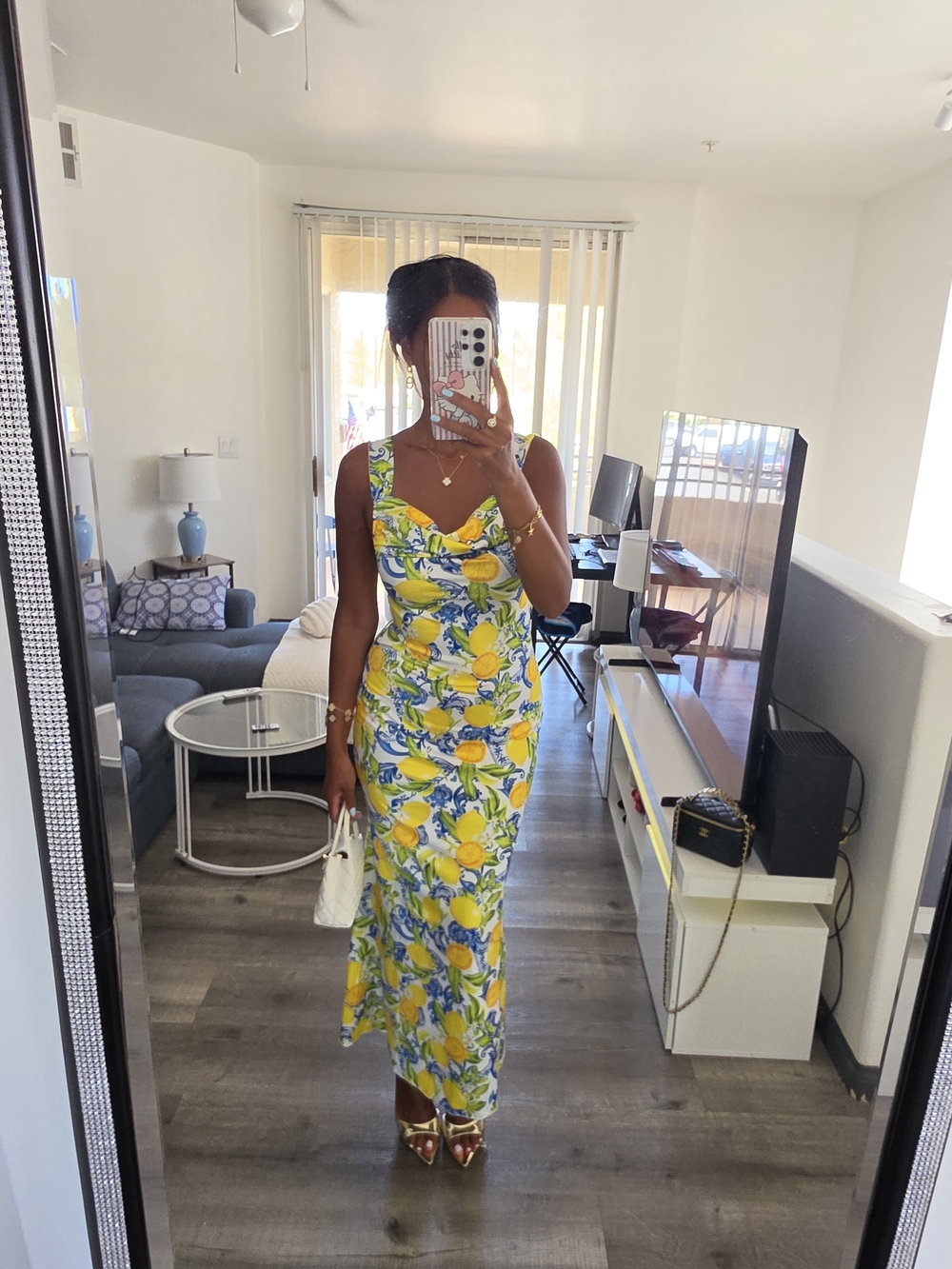 Lemon Print Sleeveless Maxi Dress - White/Yellow Very Stretchy - Picture 11 of 17